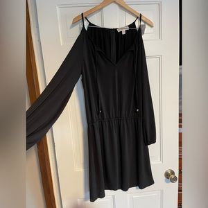 Black long flowing sleeve cold shoulder Michael Kors dress